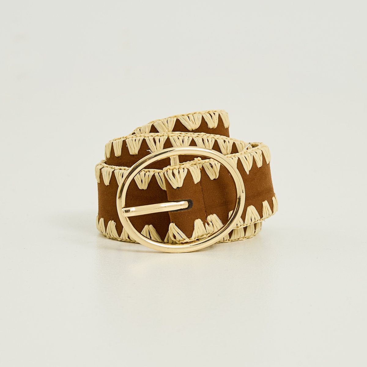 Ceinture brodée boucle ovale marron camel, GRAIN DE MALICE