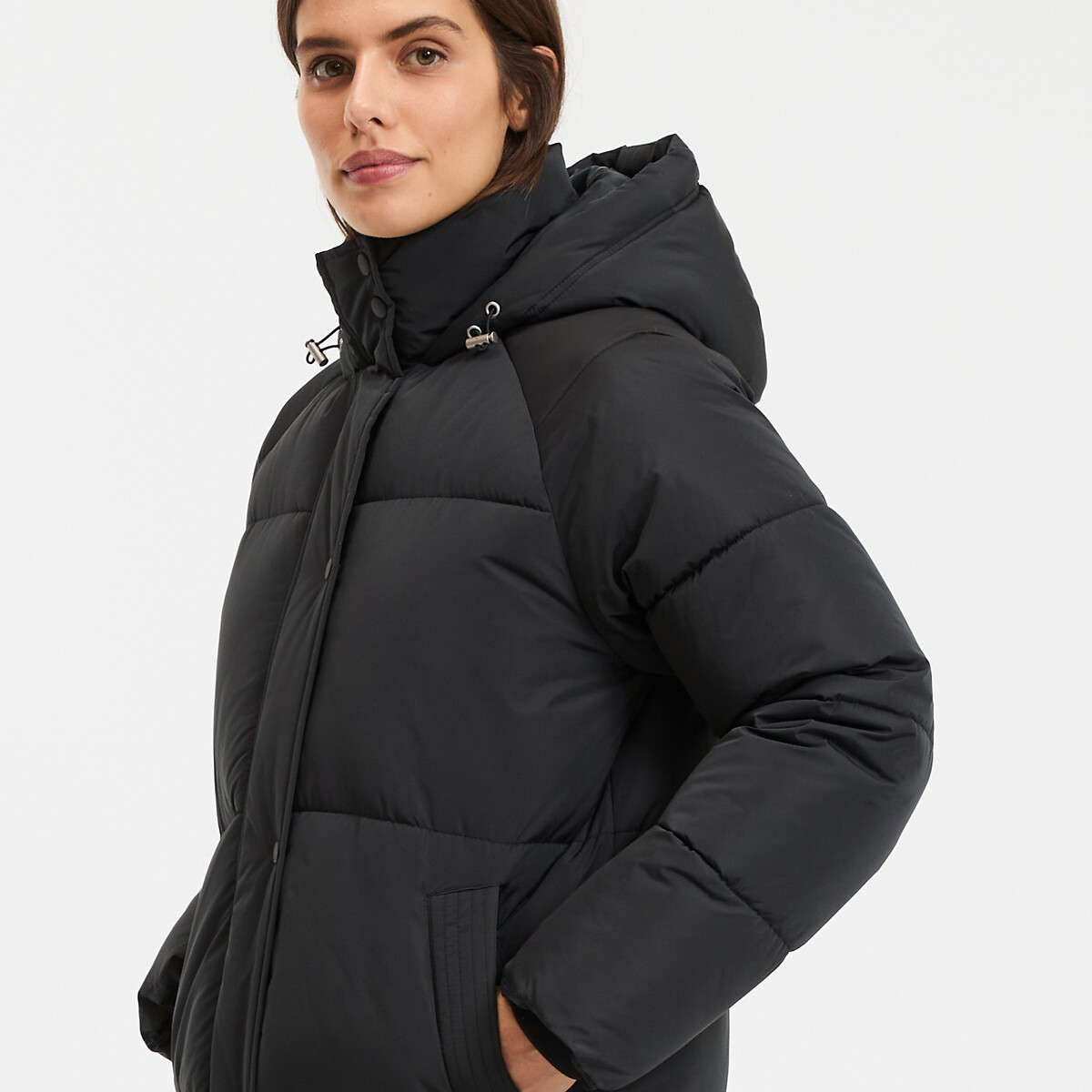 Blusão comprido, com capuz preto , LA REDOUTE COLLECTIONS