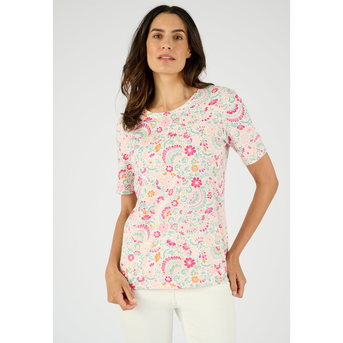 T-shirt imprimé pur coton rose fleuri, DAMART
