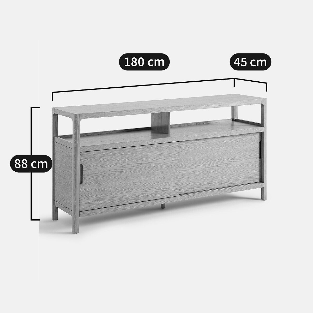 Buffet bas en frêne massif et plaqué chêne, 2 portes, 1 niche, TRESS coloris chêne, LA REDOUTE INTERIEURS