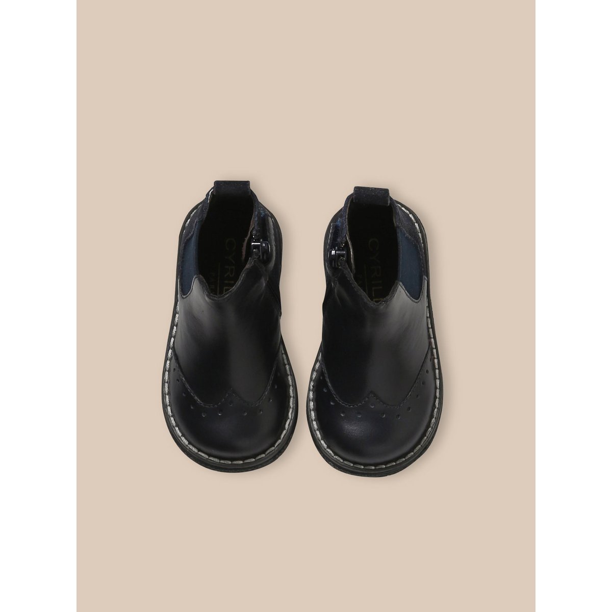 Boots Chelsea en cuir marine, CYRILLUS