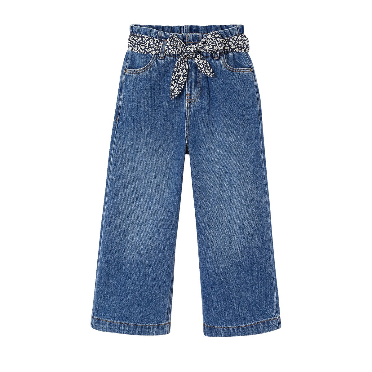Jean large paperbag bleu moyen, VERTBAUDET