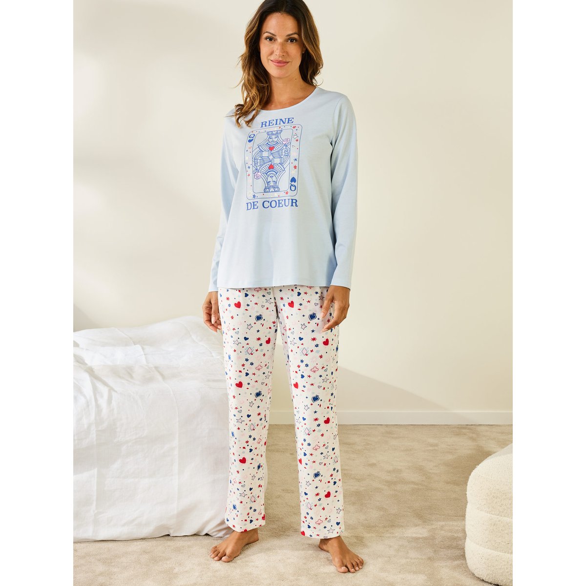 Tee-shirt de pyjama coton imprimé bleu, DAXON