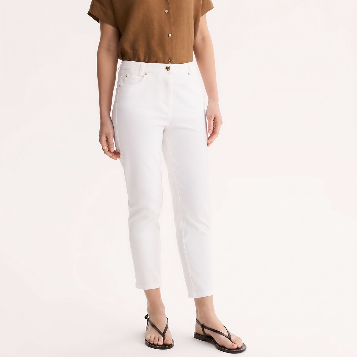 Cotton Ankle Grazer Trousers white, ANNE WEYBURN