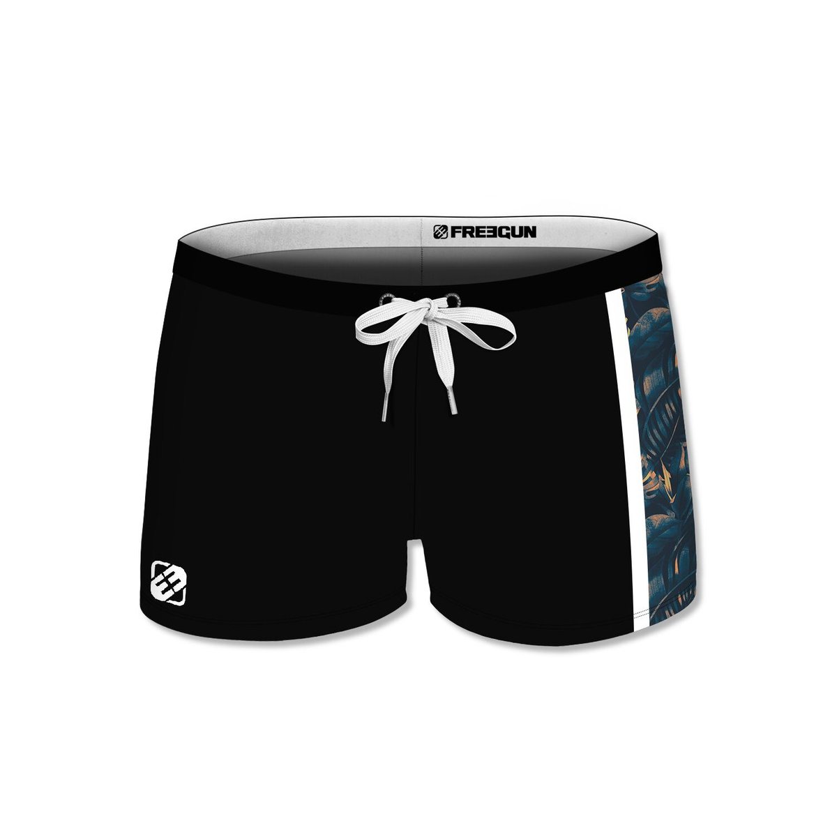 Maillot de Bain Boxer Microfibre noir/blanc/bleu, FREEGUN