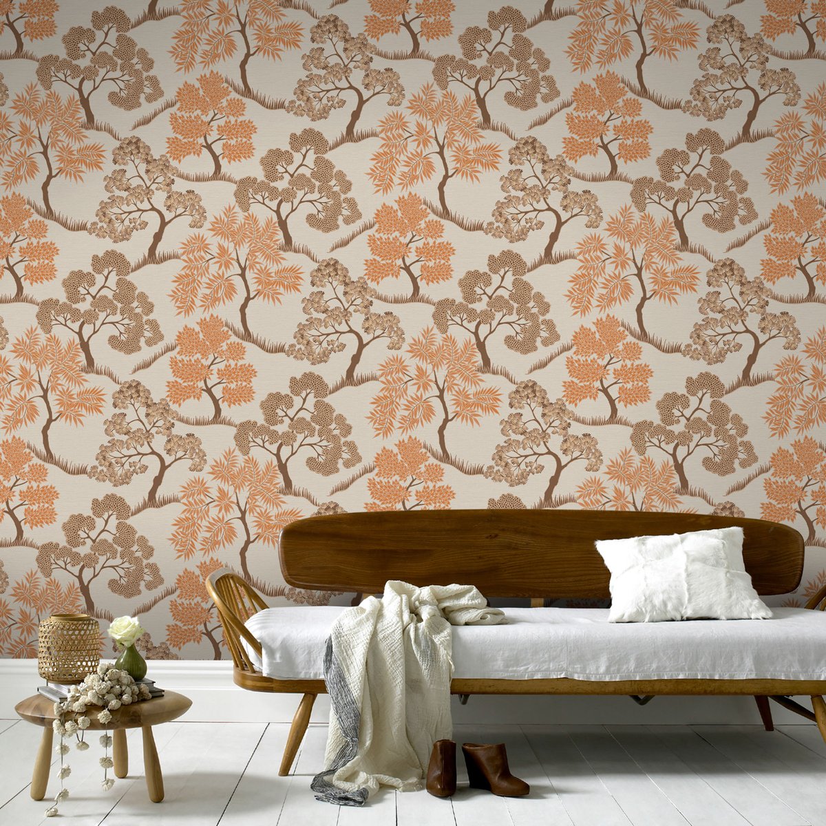 Papier peint Arbres crème, orange, or, SUBLIME