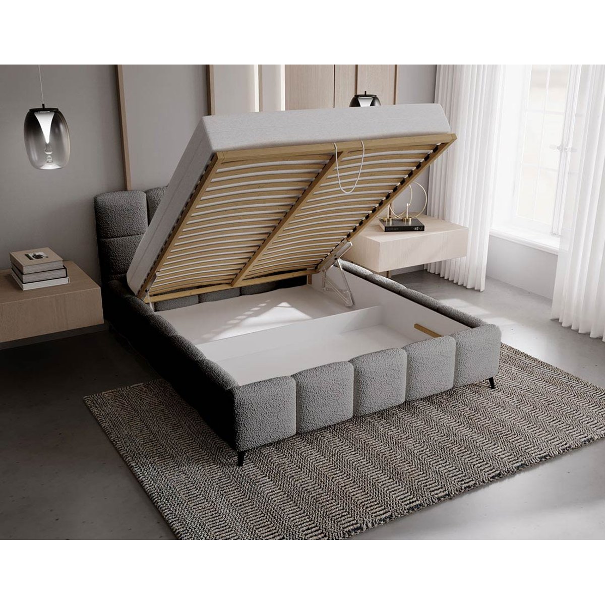 Lit coffre - PAULITO gris, BEST MOBILIER
