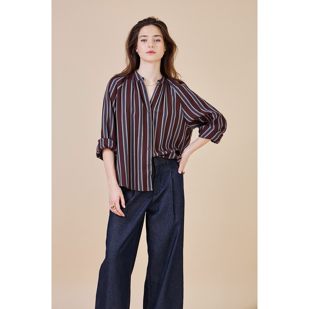 Striped Blouse brown stripes, SEE U SOON