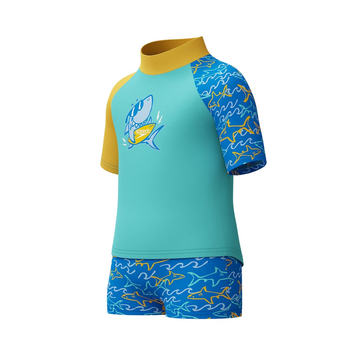 Ensemble de bain anti-irritation manches courtes motif/style requin bleu, SPEEDO
