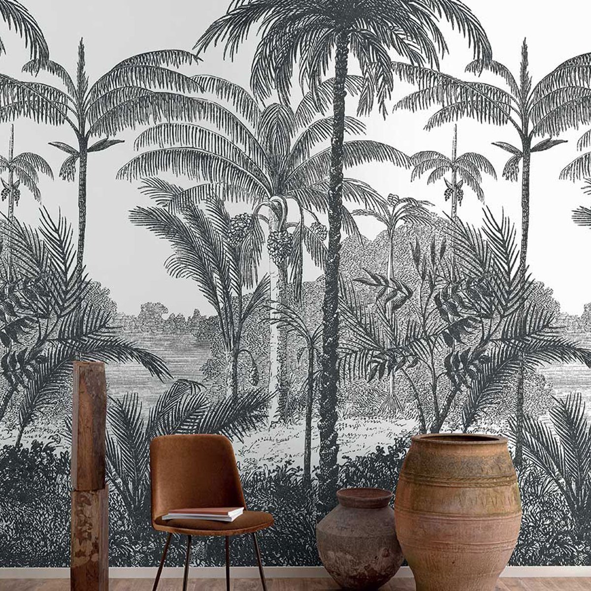 Papier peint jungle cocotier noir, HEXOA