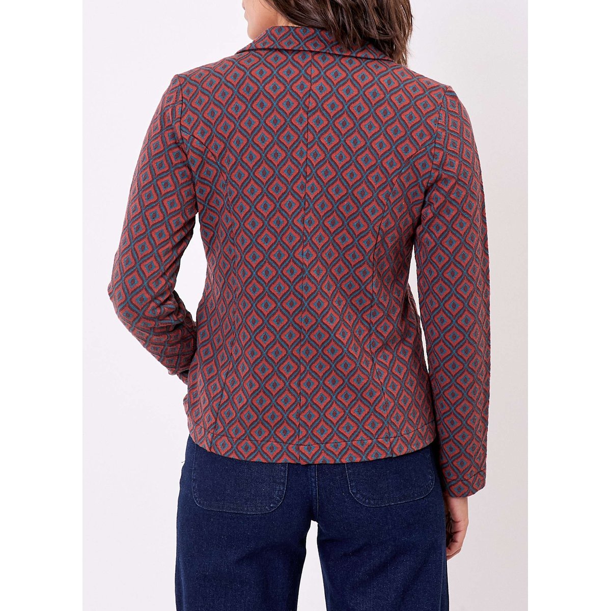 Blazer souple en maille jacquard recyclée ANATOLIE marron bleu solange, PRINCESSE NOMADE