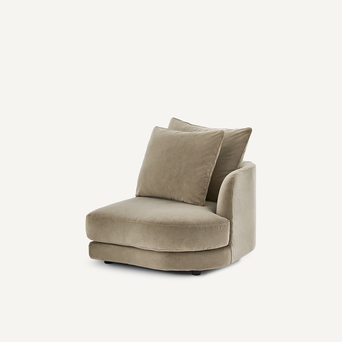 Demi-canapé droit, arrondi, modulable en velours stonewashed, TIBERIO gris shiitaké, AM.PM