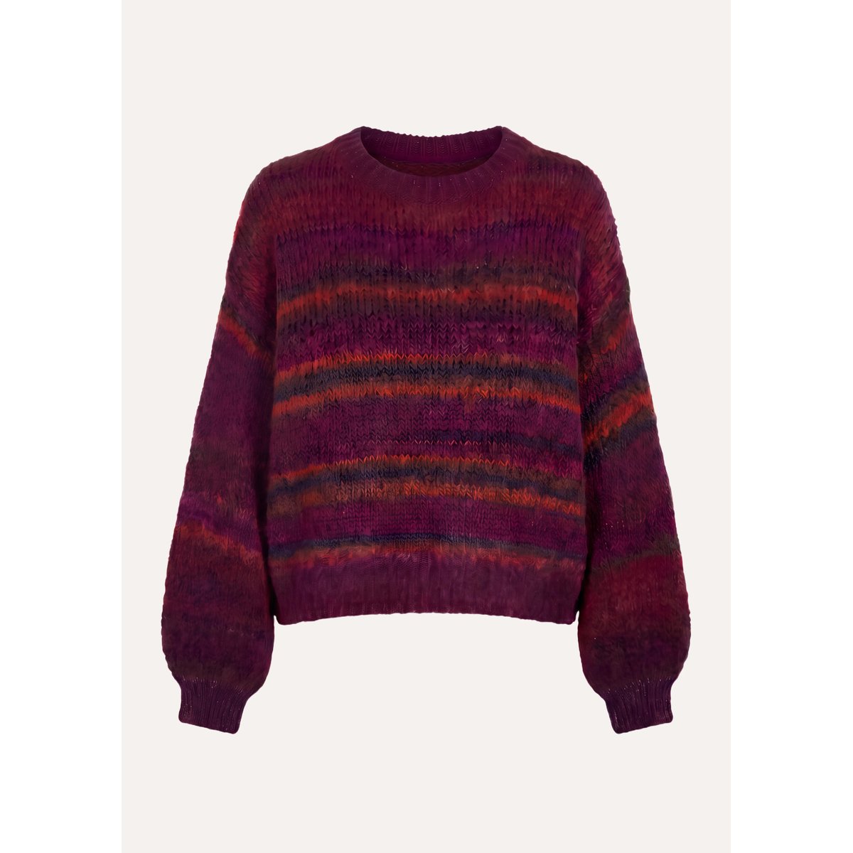 Pull manches longues col rond rayé bordeaux, LA FEE MARABOUTEE