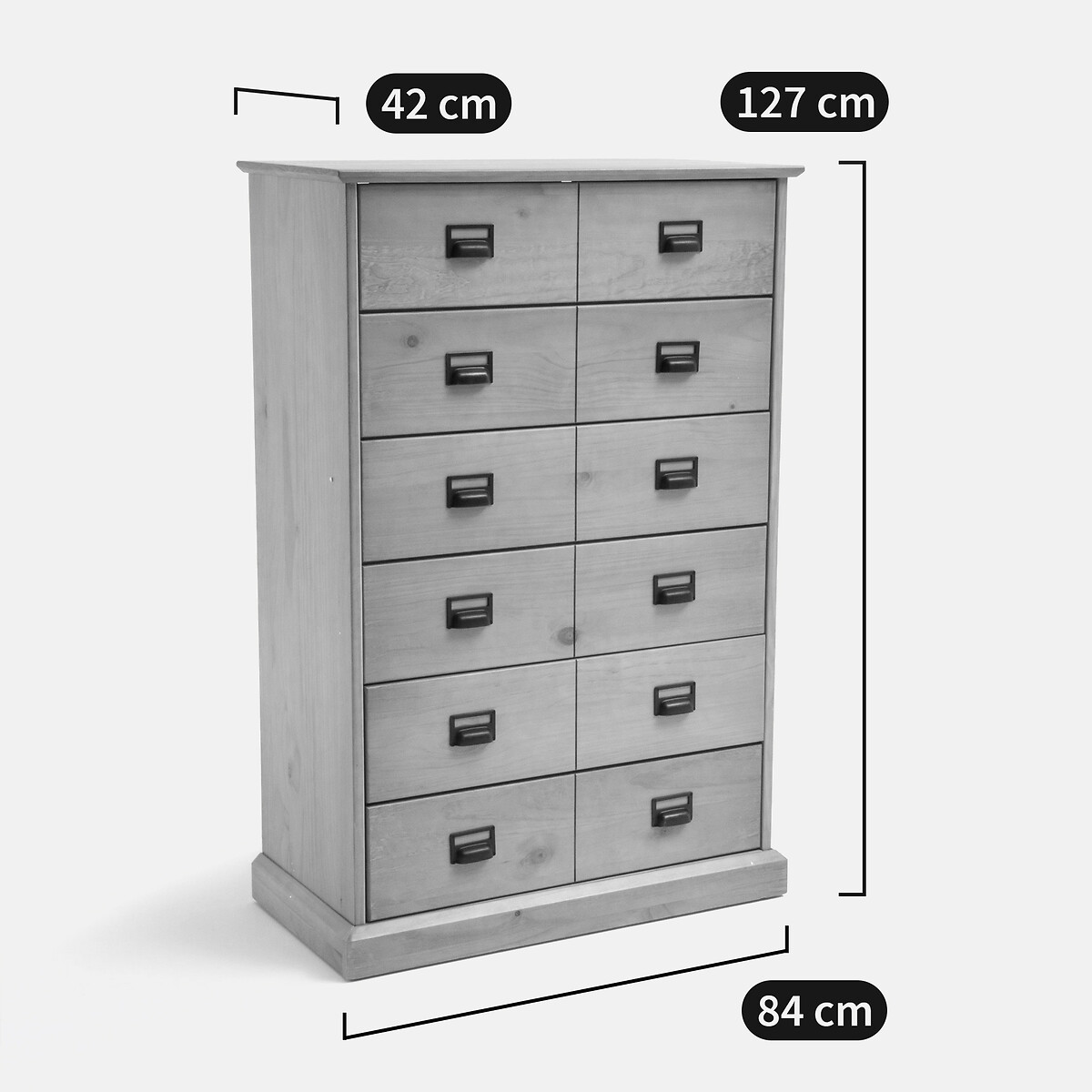 Commode haute, pin massif, 6 tiroirs, hauteur 127 cm, LINDLEY bois foncé, LA REDOUTE INTERIEURS