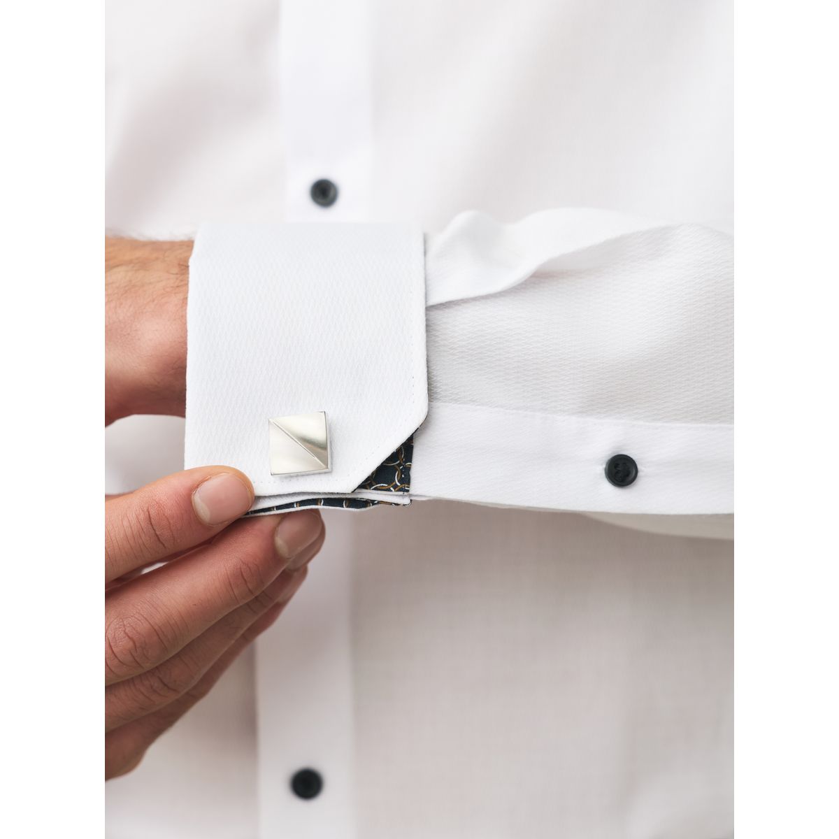 Chemise à poignet double et nœud papillon nœud papillon blanc texturé/noir, NEXT