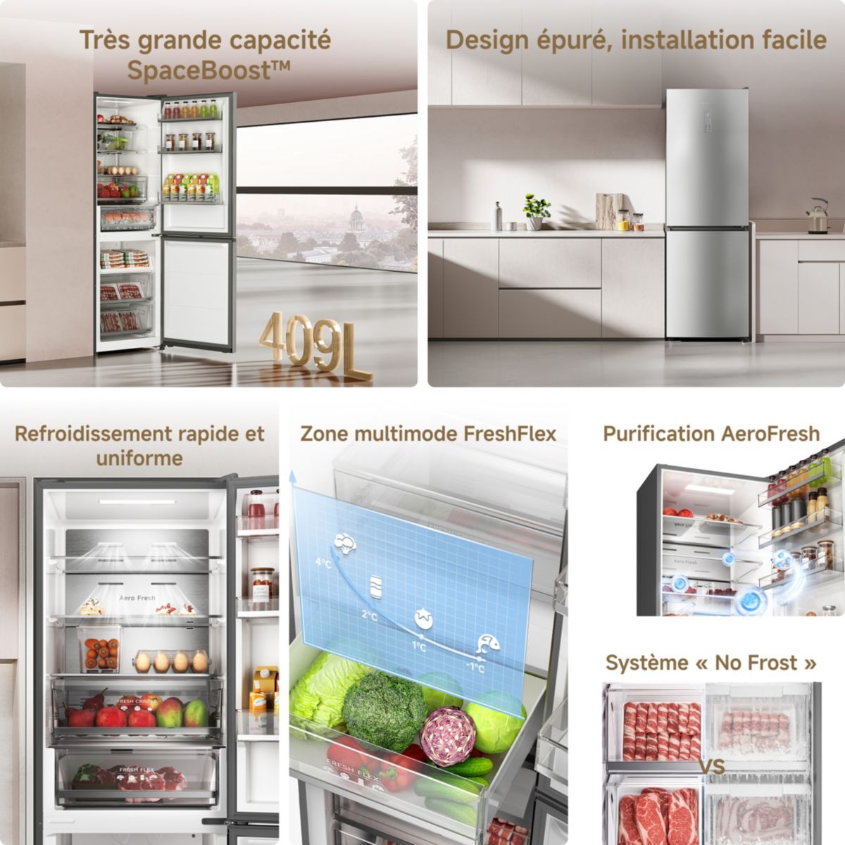 Réfrigérateur combiné Mega Pro 409L-C Dark Grey couleur unique, DREAME