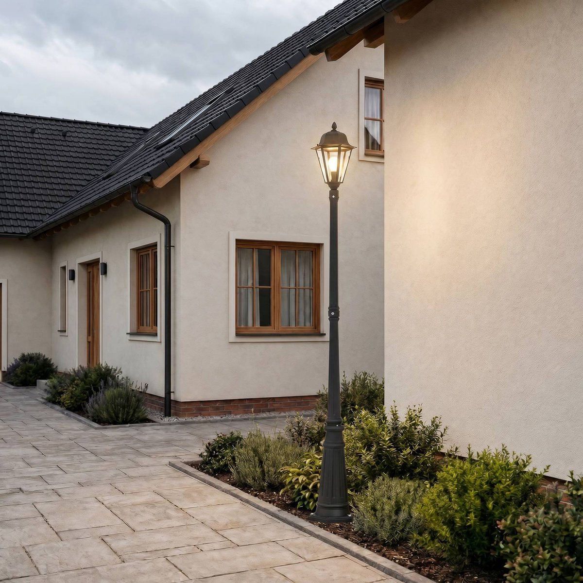 Lampadaire extérieur en aluminium moderne anthracite, transparent, LINDBY