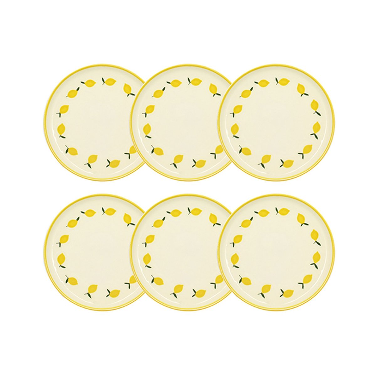 Lot de 6 assiettes à dessert 20cm en grès, CITRON beige et jaune, NOVASTYL