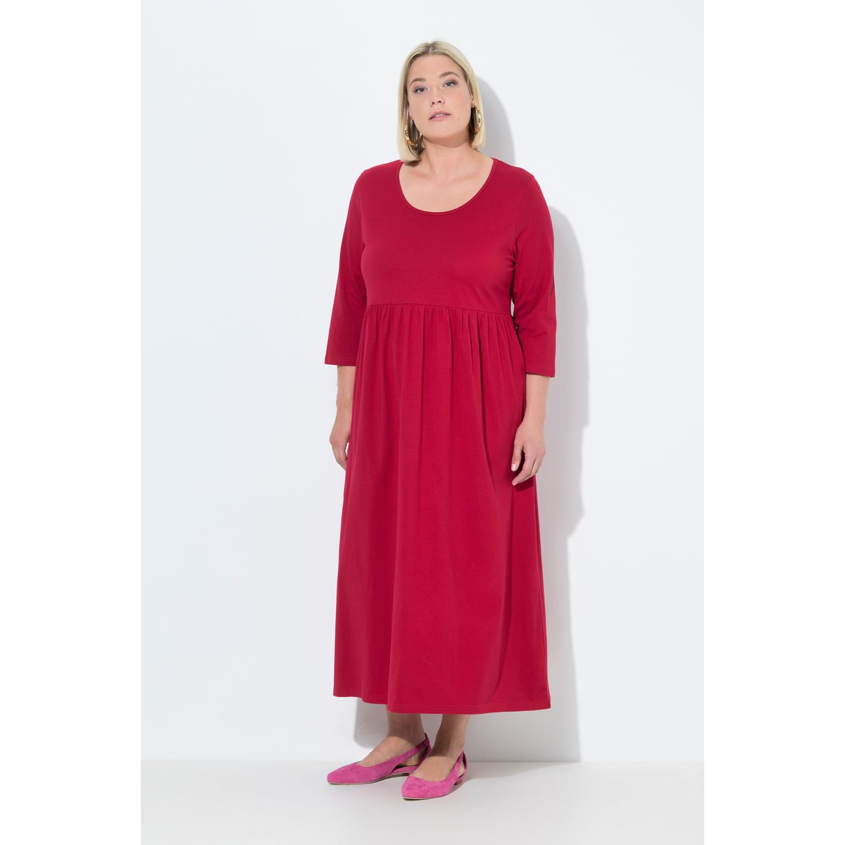 Robe maxi en jersey, coupe évasée, poches rouge rubis, ULLA POPKEN