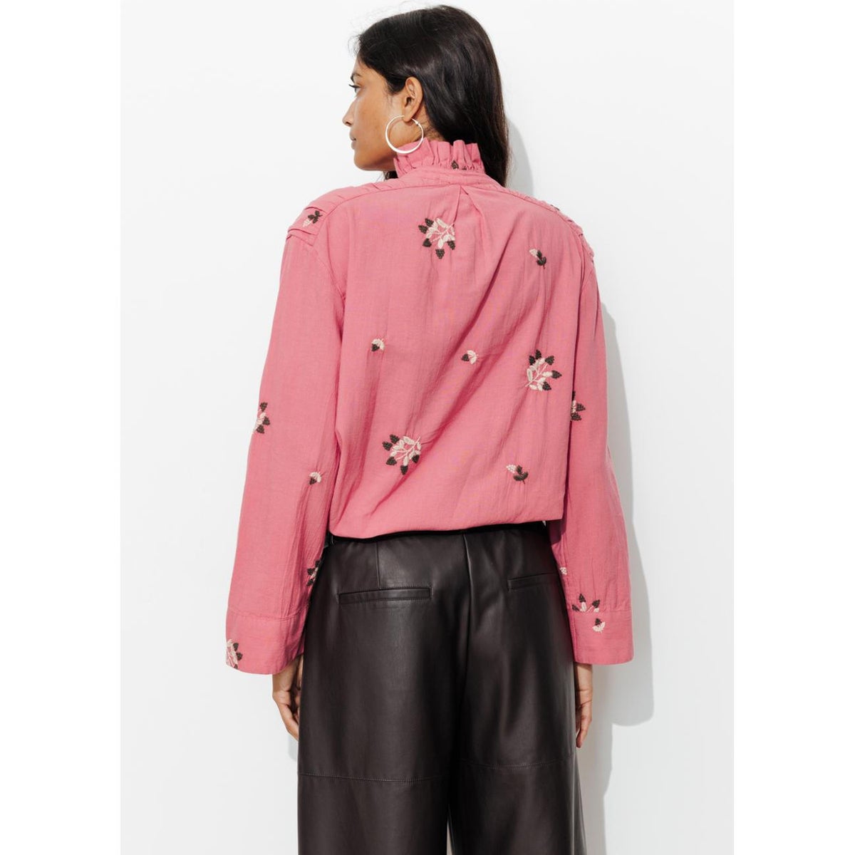 Chemise brodée col Victorien rose, PROMOD