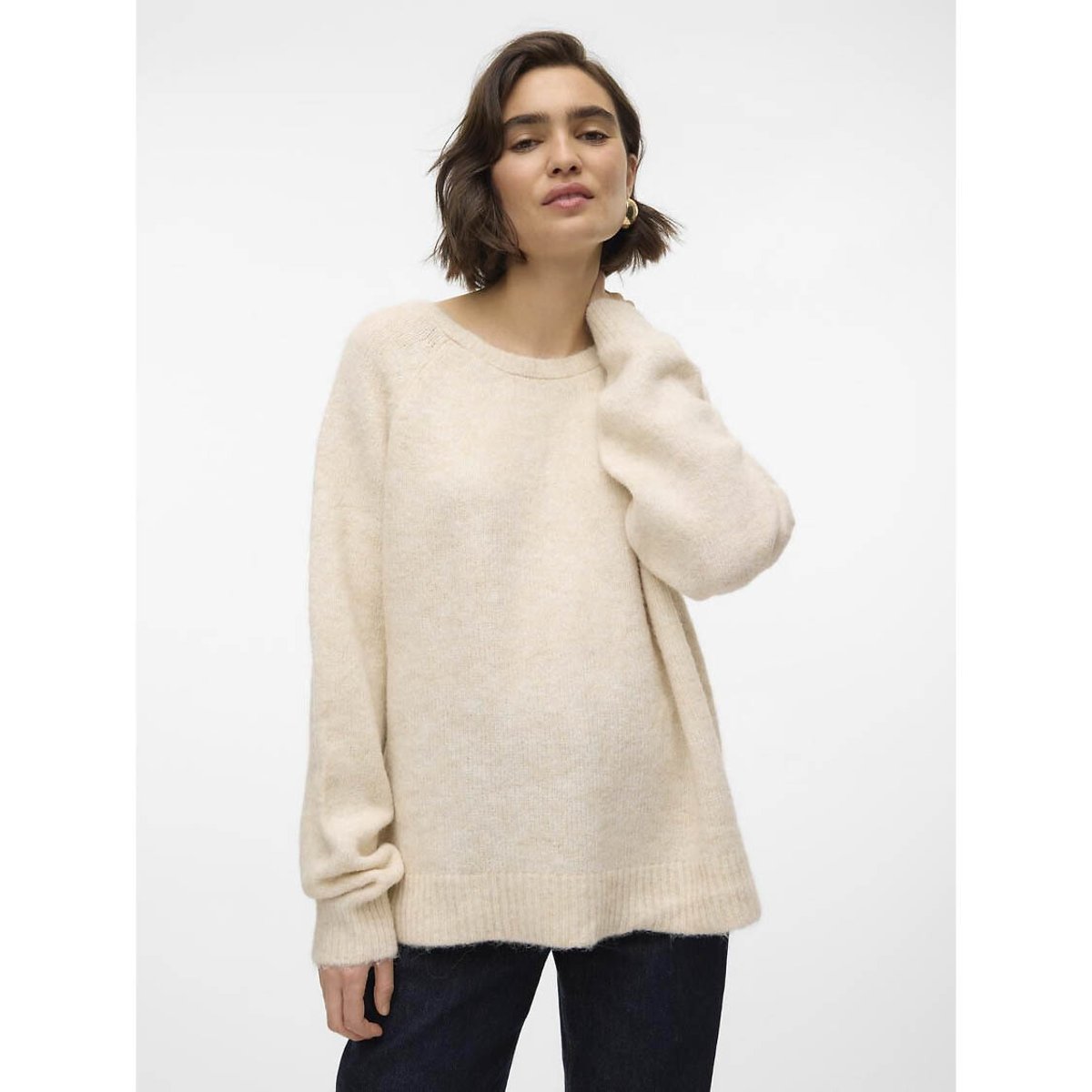 Pull col v dos, boutonné ecru, VERO MODA