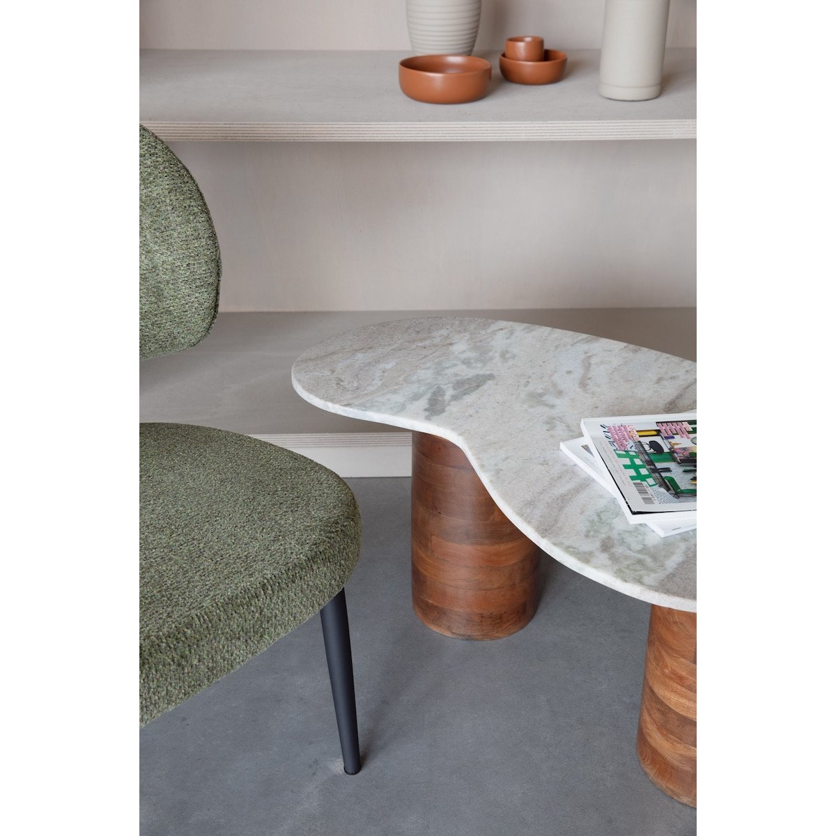 Table basse en bois de manguier et marbre - SAKI blanc, MATHI DESIGN