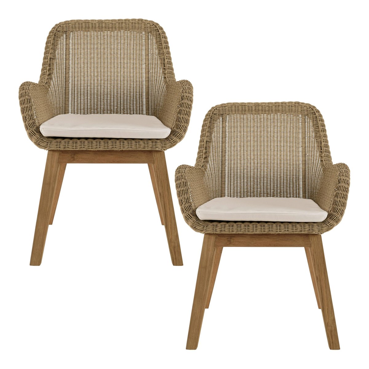 Fauteuil de jardin résine tressée beige (lot de 2) MANY beige, PIER IMPORT