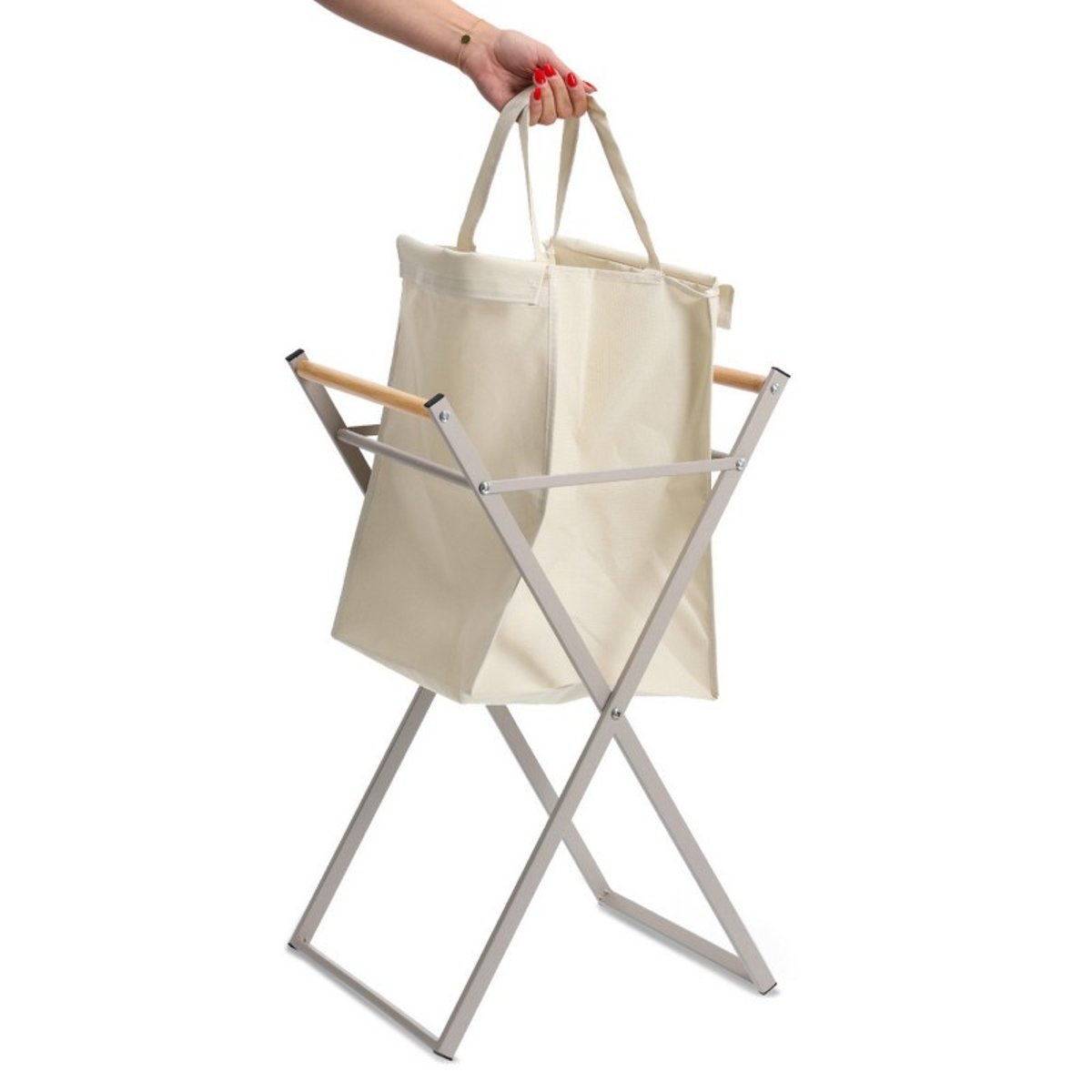 Panier à linge amovible métal bois beige, ZELLER PRESENT