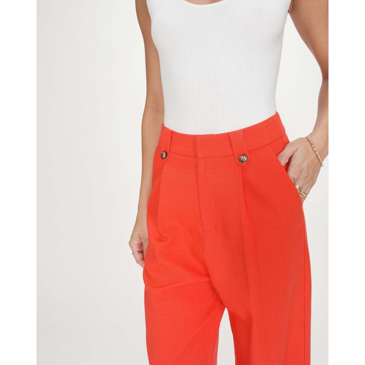 PIERRE wijde netjes afgewerkte getailleerde broek rood oranje, GRACE & MILA