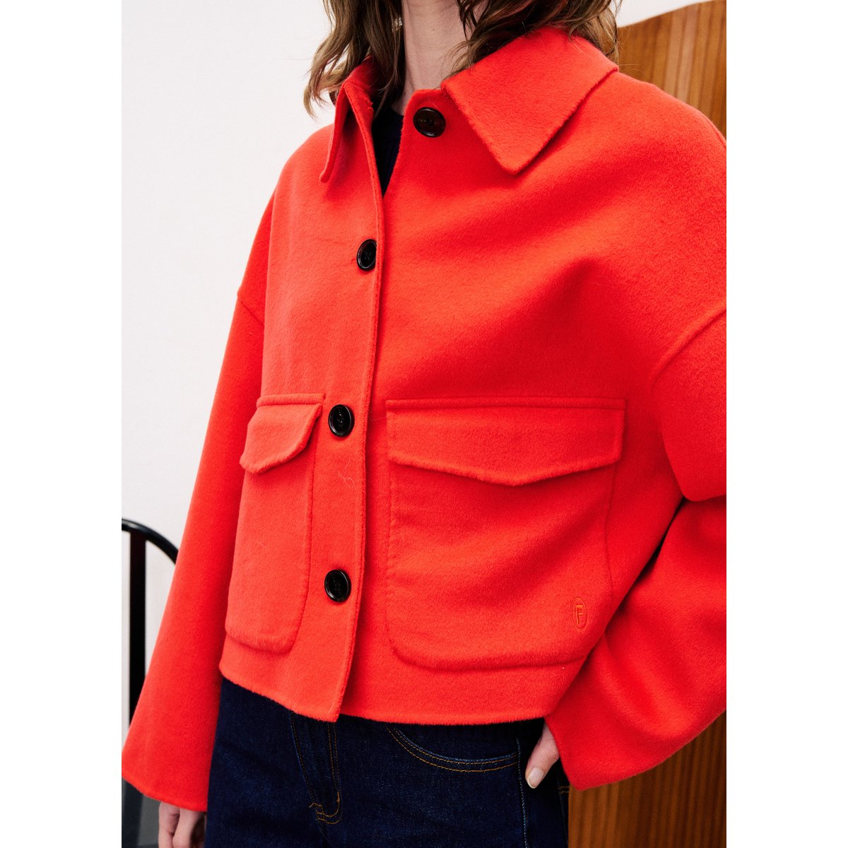 Manteau en laine CAPUCINE rouge, FRNCH