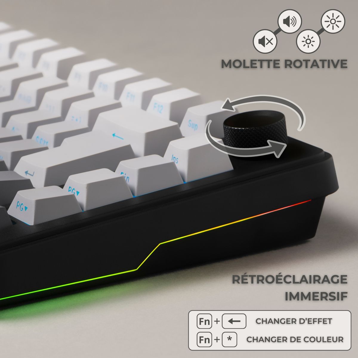 Clavier gamer sans fil Keyz Elite 300 GRG Triple Mode Gris couleur unique, THE G-LAB