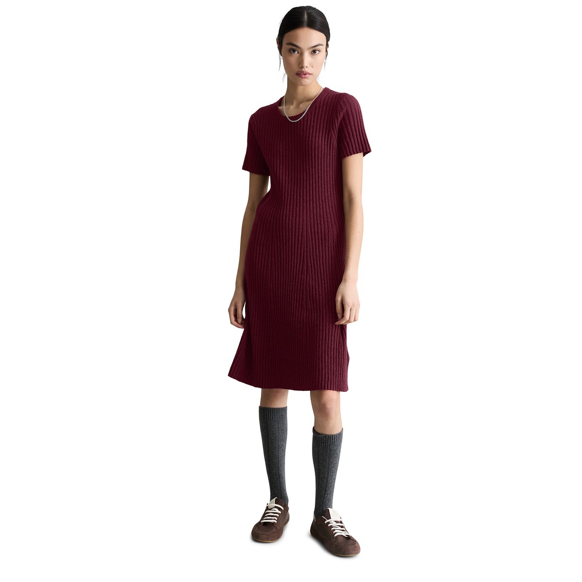 Robe en tricot slim en mélange de coton organique côtelé dunkelrot, MARC O’POLO DENIM