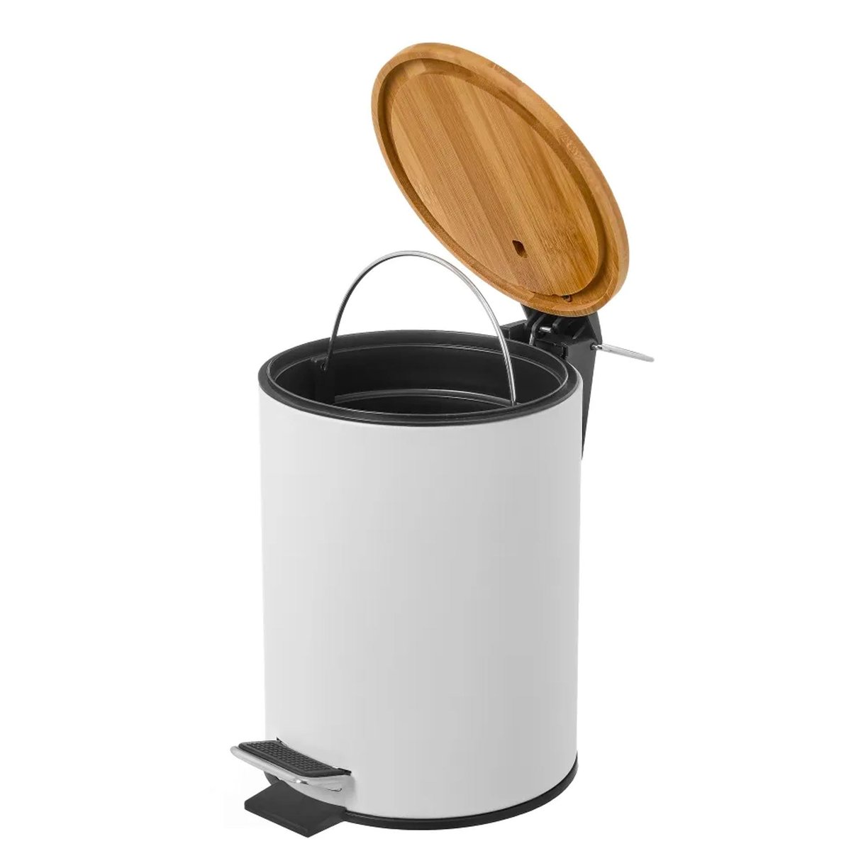 Poubelle de salle de bain en métal blanc et bambou 3L blanc, WADIGA