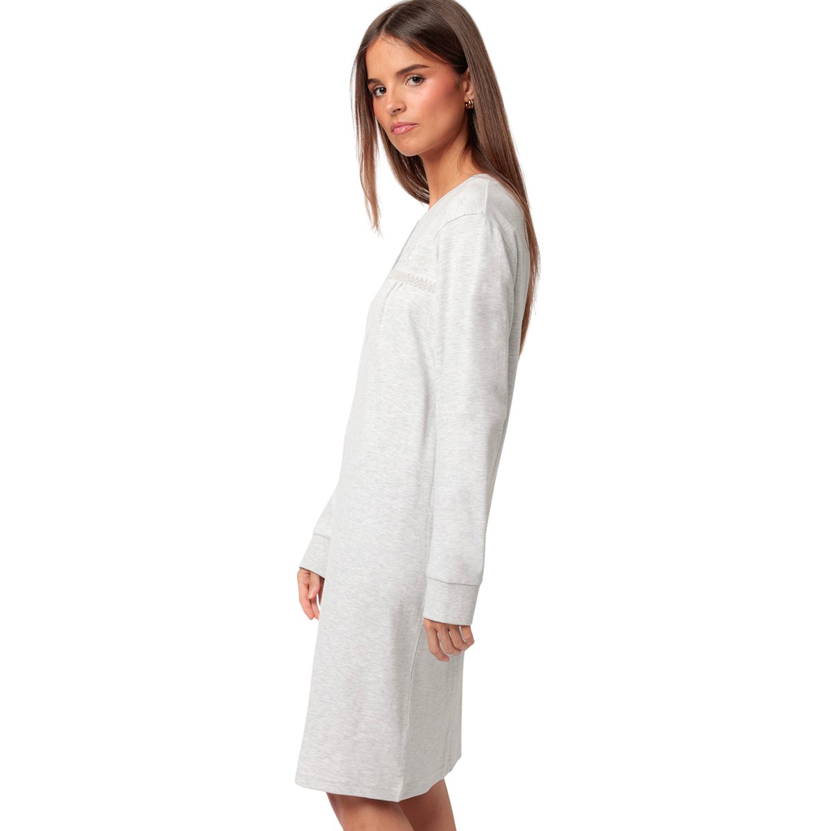 Chemise de nuit manches longues Classic Interlock gris, ADMAS