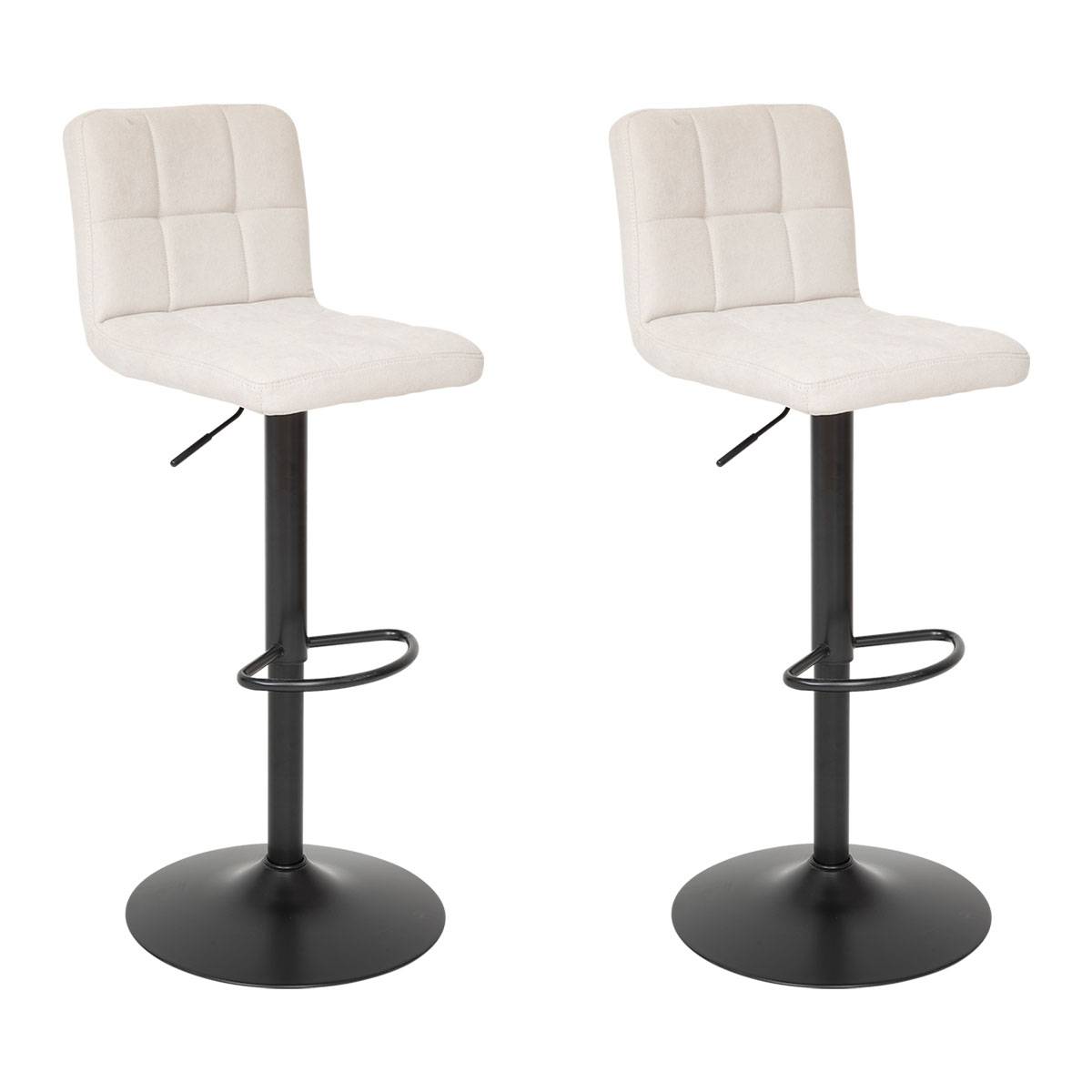 Lot de 2 tabourets de bar pivotants réglables tissu capitonné DELEK beige, ATMOSPHERA