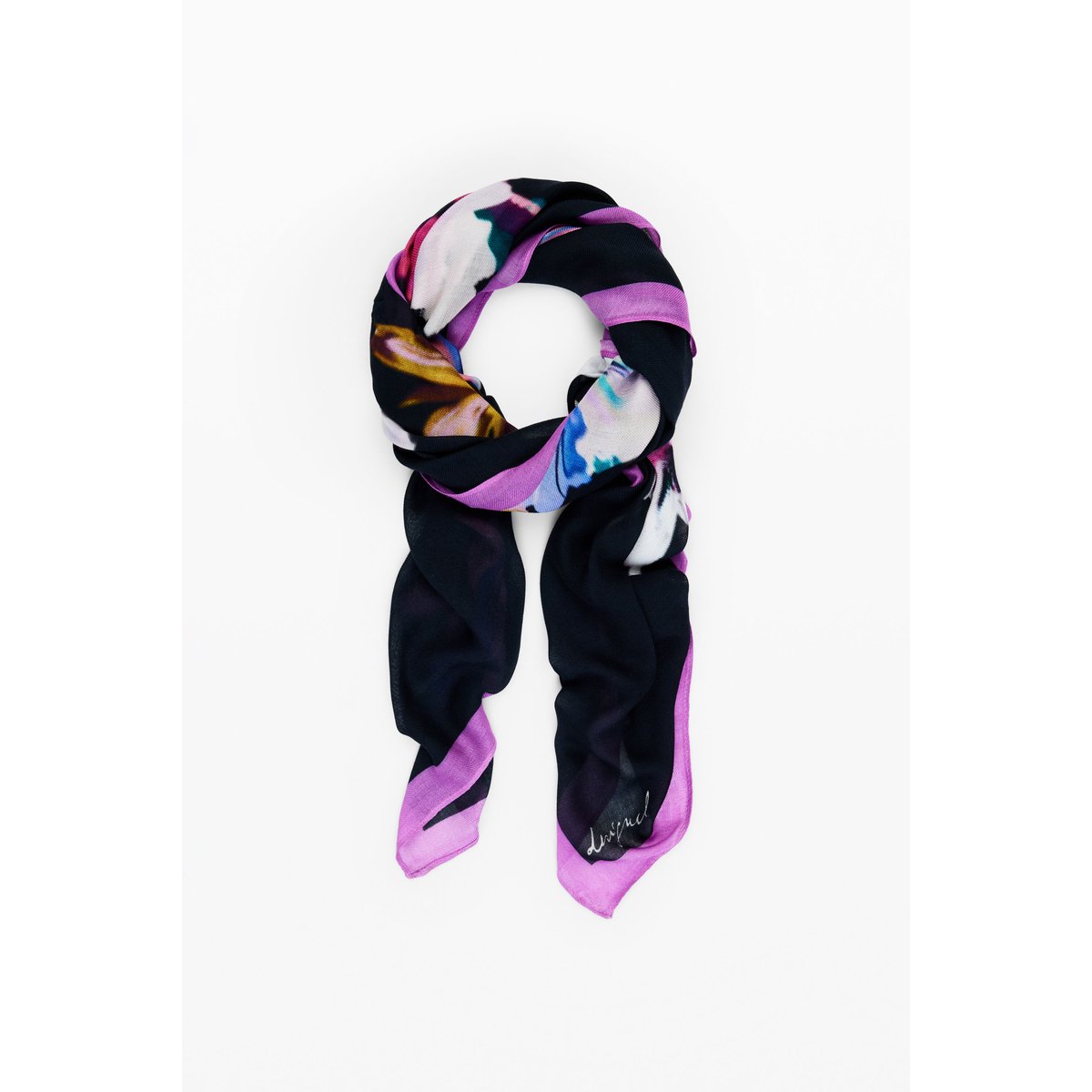 Foulard rectangulaire à fleurs noir, DESIGUAL