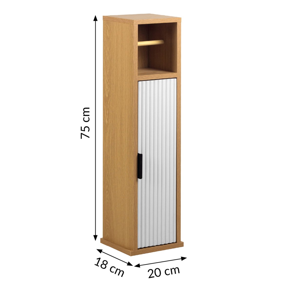 Meuble dérouleur papier WC avec rangement et porte rainurée naturel, DOUCEUR D'INTÉRIEUR