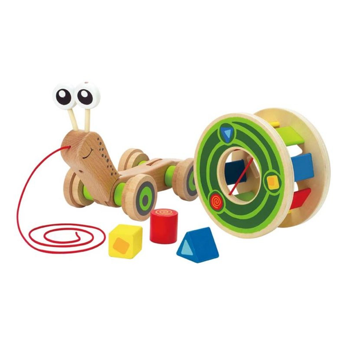 Escargot à tirer avec jeu de formes vert, jaune, rouge, HAPE