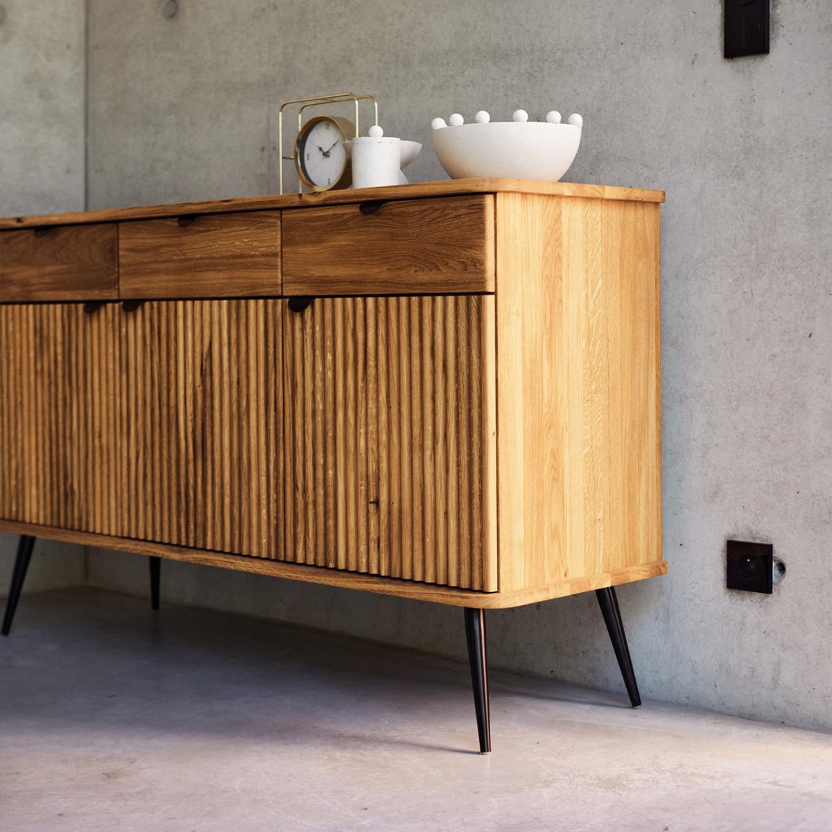 Buffet 144 cm 3 portes 3 tiroirs - Bois massif hêtre - AMALFI naturel, MAISON AUBERTIN