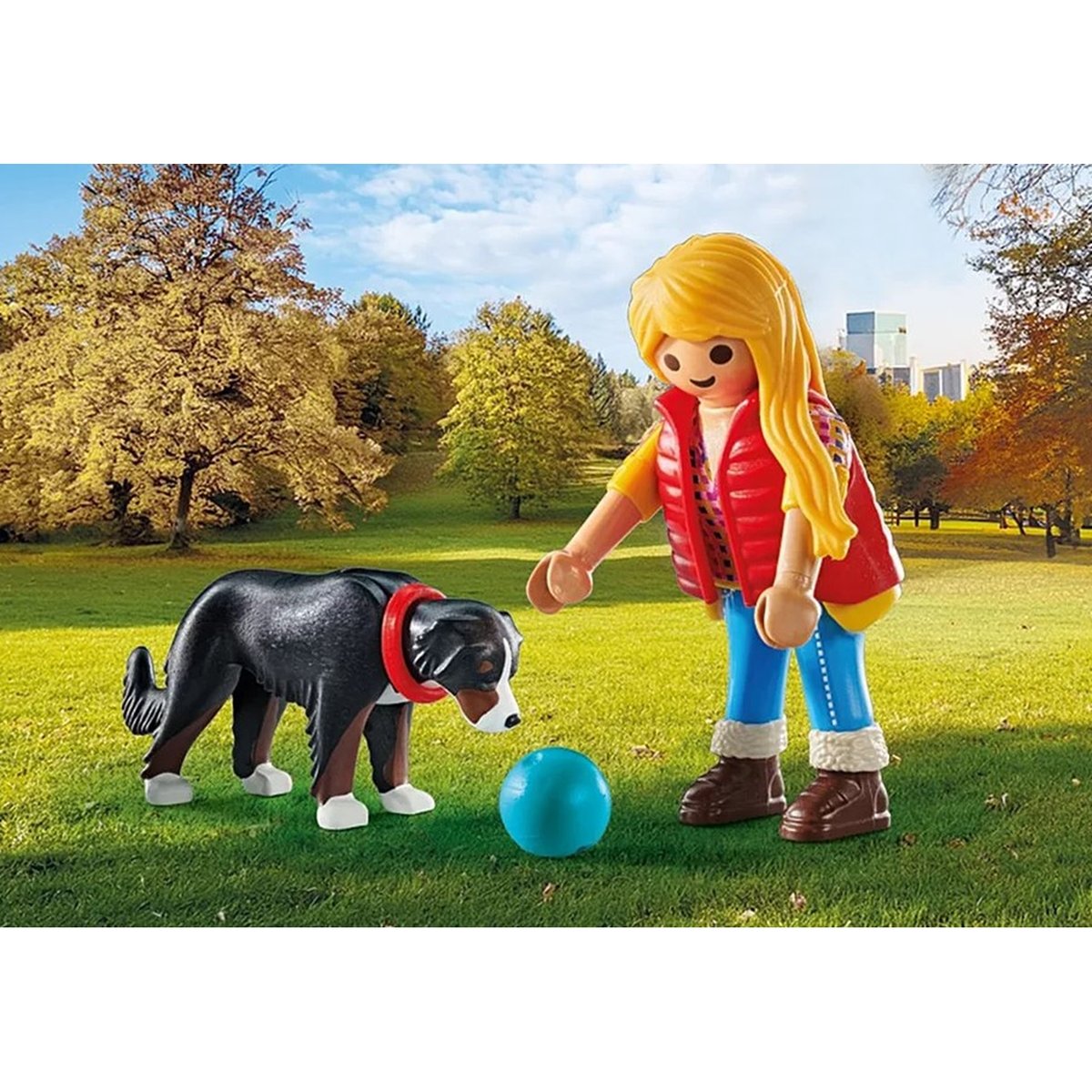 Jeune fille avec chien de montagne multicolore, PLAYMOBIL
