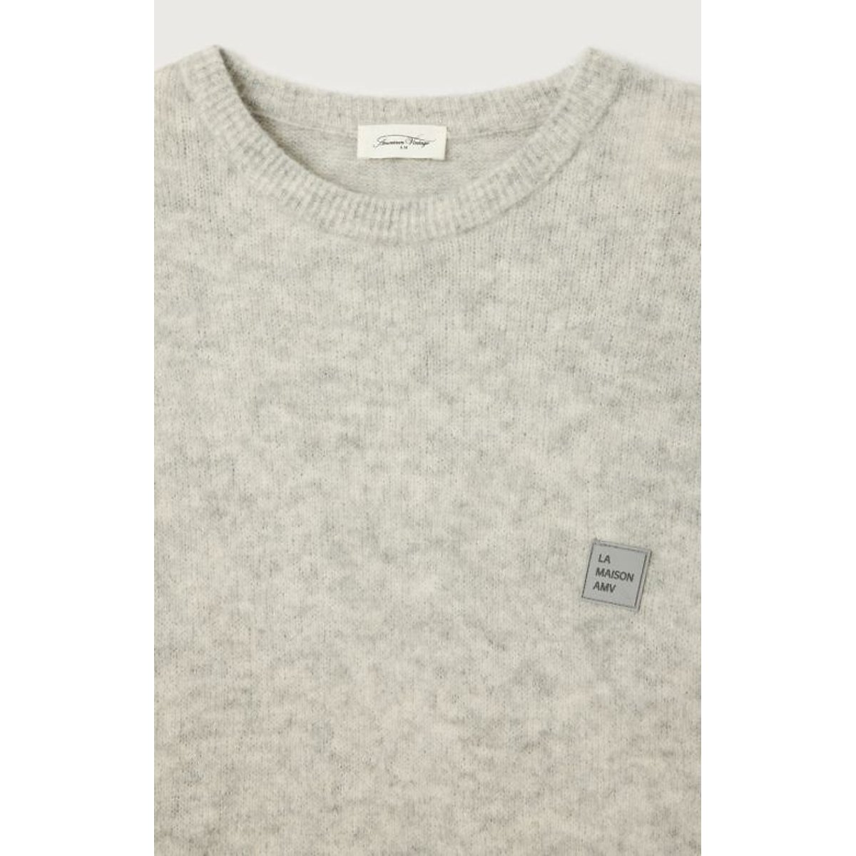Pull manches longues, col rond, VITOW gris clair chiné, AMERICAN VINTAGE