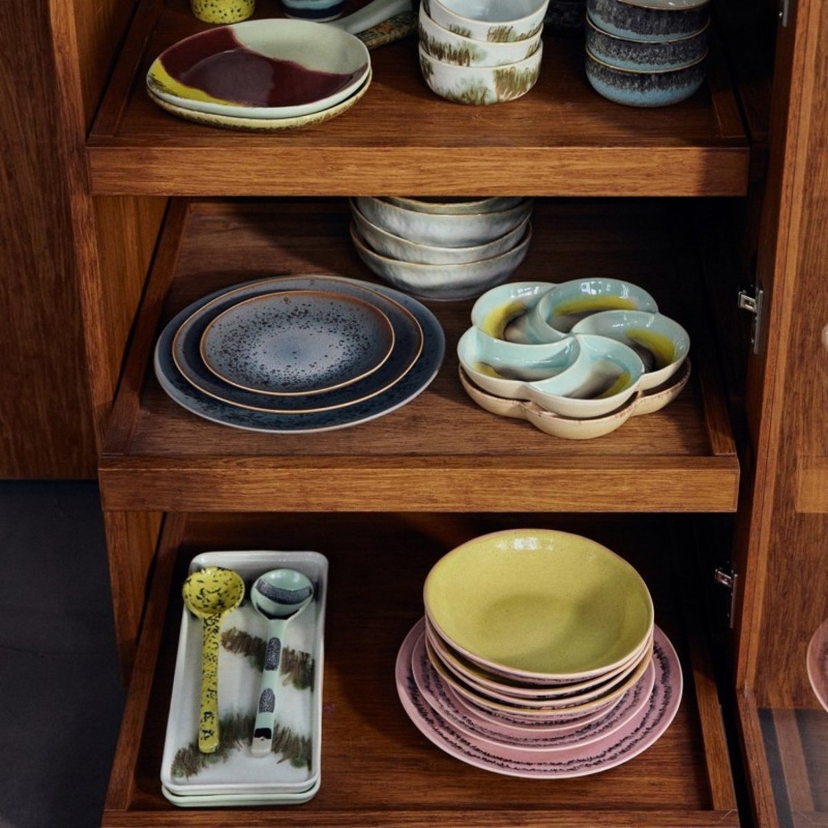 Assiette à pates grès Petal set de 2 vert jade, HKLIVING