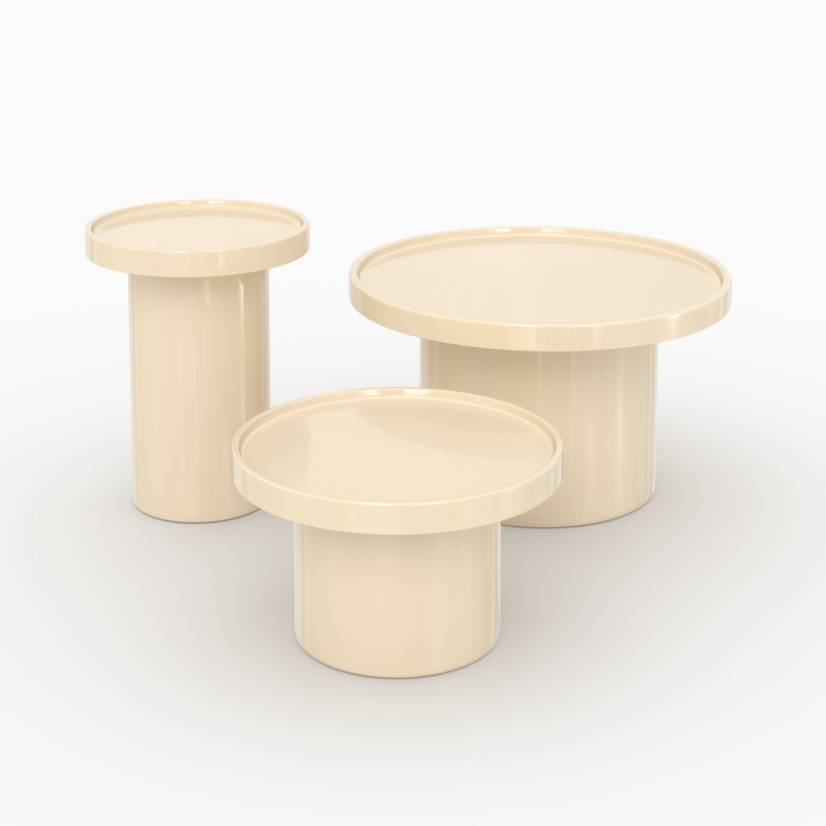 Lot de 3 tables basses laquées en MDF - NORA blanc, MAISON PAVANE