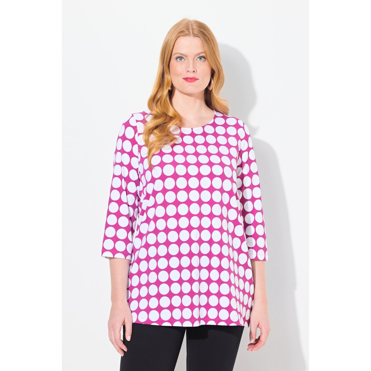 T-shirt en coton Pima, imprimé gros pois magenta, ULLA POPKEN