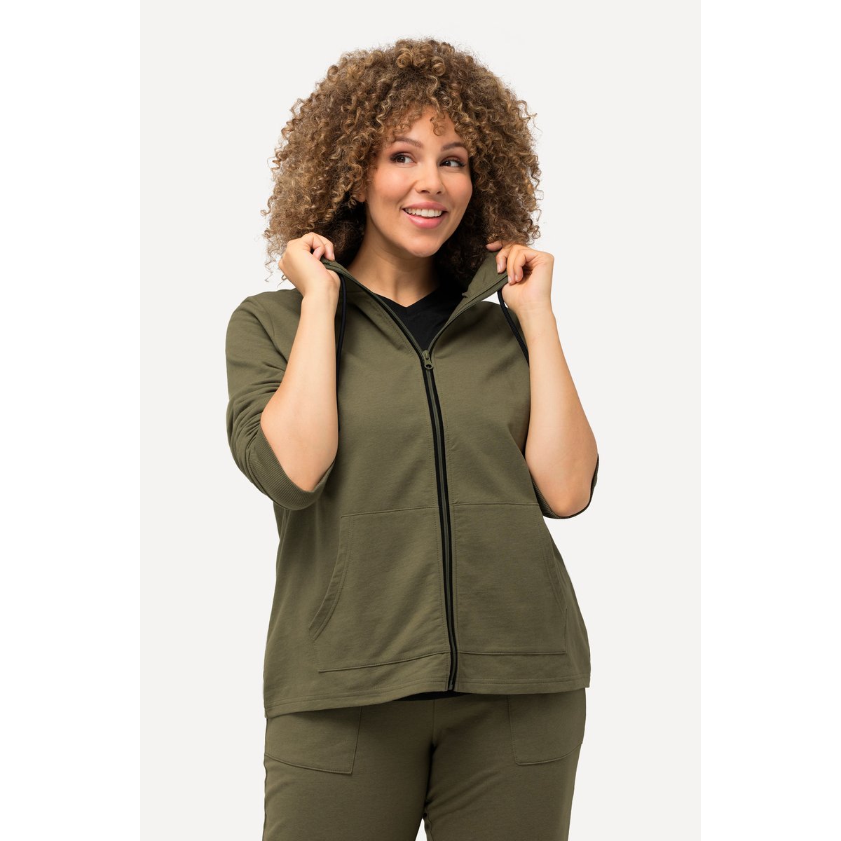 Veste en molleton vert loden, ULLA POPKEN