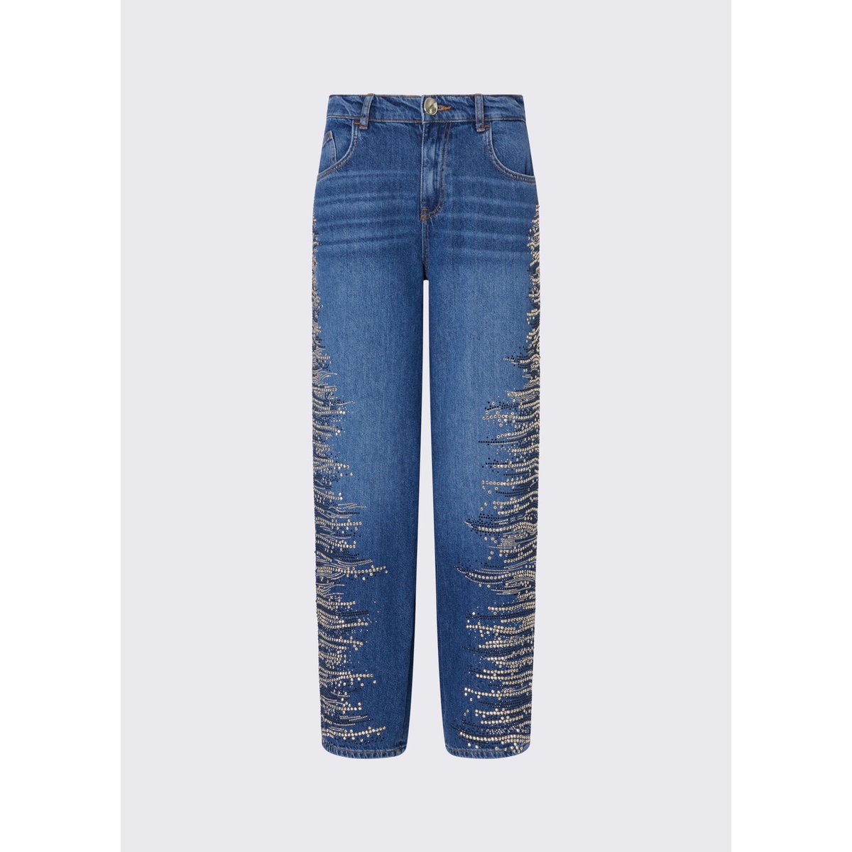Jean droit avec broderies bijoux denim bleu, LIU JO