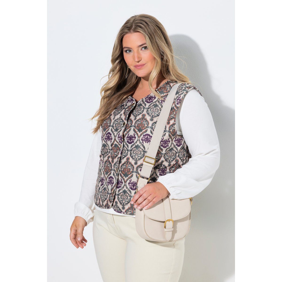 Gilet matelassé, motif champêtre mastic foncé, ULLA POPKEN