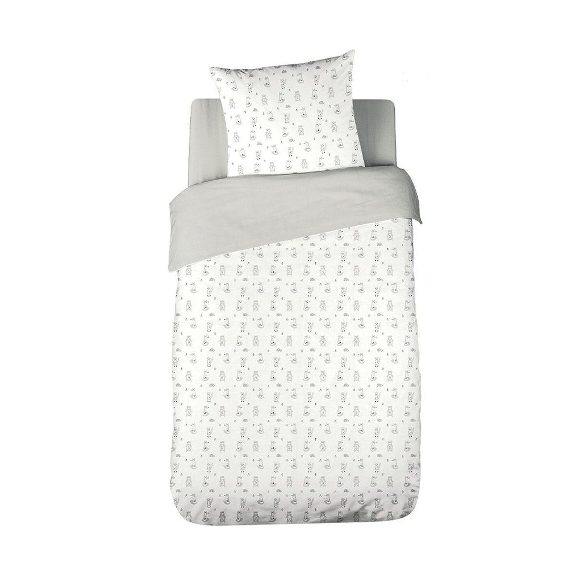 Parure de lit enfant + taie en gaze de coton, Foret gris, C DESIGN HOME TEXTILE