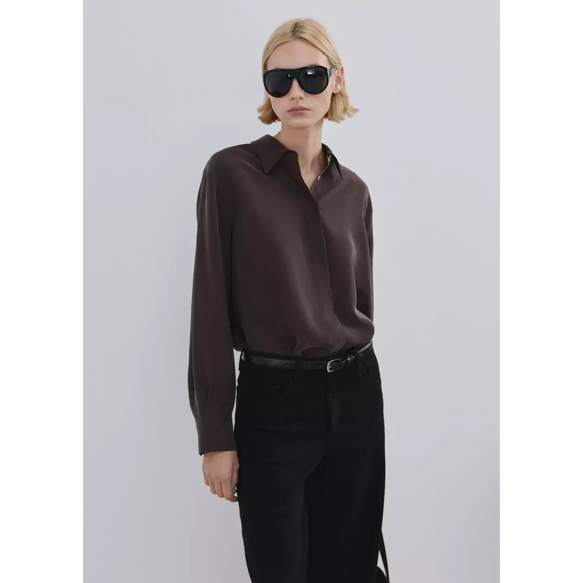 Jean large taille normale black denim, MANGO