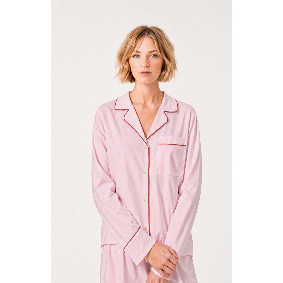 Pyjama boutonné en popeline de coton couleur unie Constance rose, ARTHUR